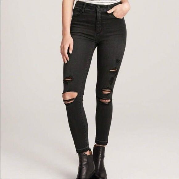 Abercrombie & Fitch Black super Skinny Jeans  28 ripped Distressed denim jeans - Picture 1 of 8